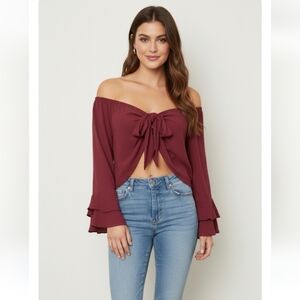 NWT Tobi Tie Front Top Burgundy Size Small